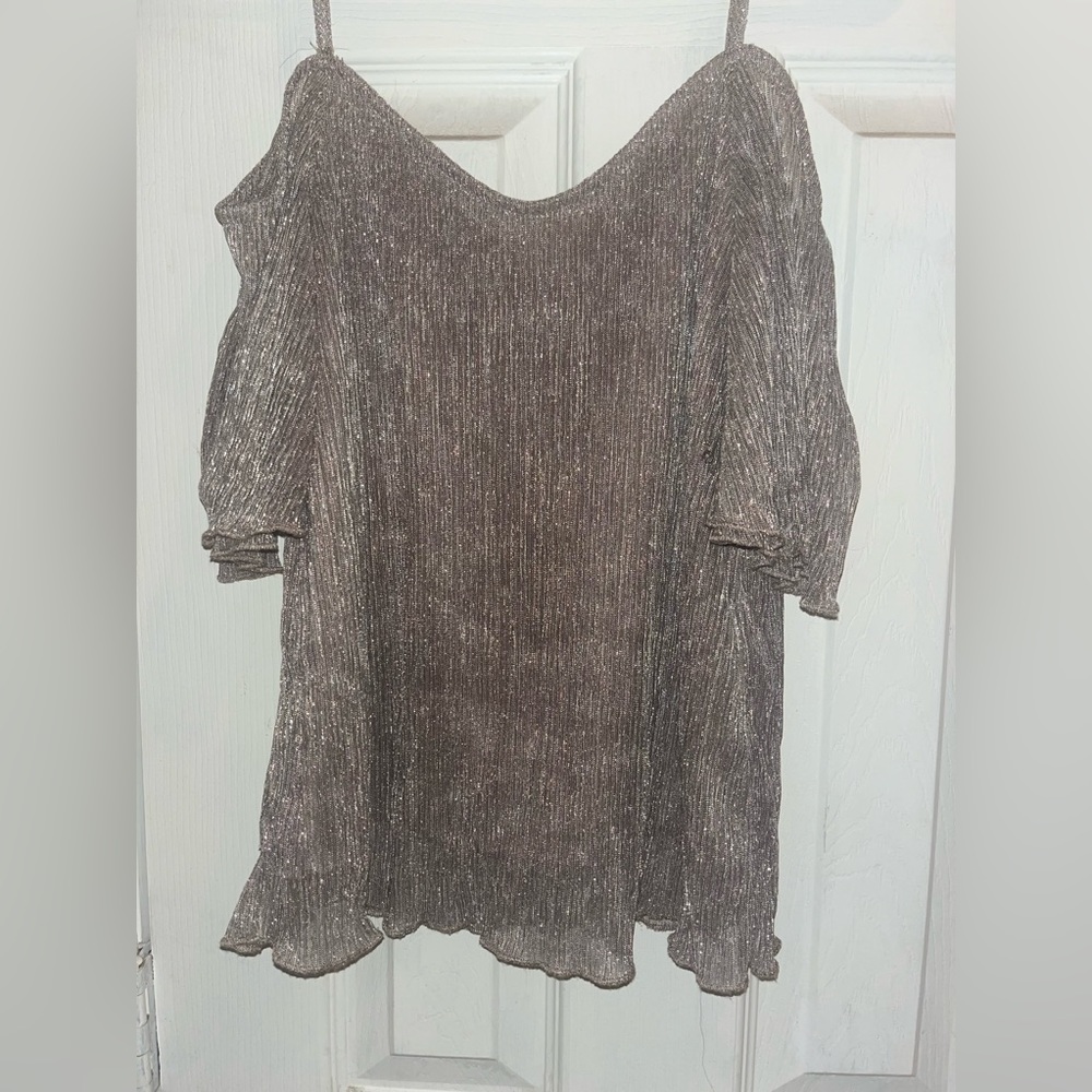 Champagne glitter off the shoulder top.